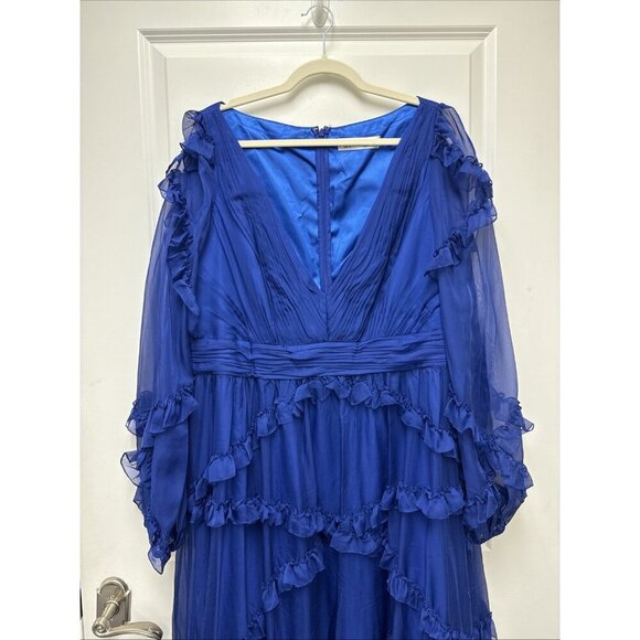 Mac Duggal Size 18 Blue A68223 Ruffle Puff Long Sleeve Formal Gown Dress $598 - Picture 5 of 10